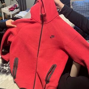 Nike Red Zip-Up Hoodie with Black Accents